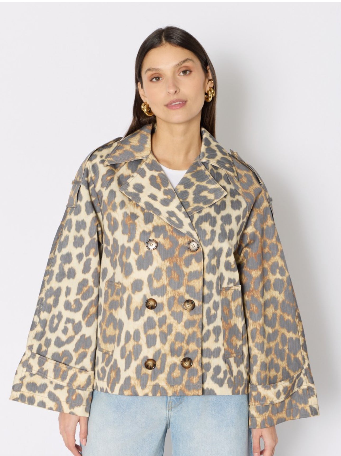 MURIEL | Trench court imprimé léopard